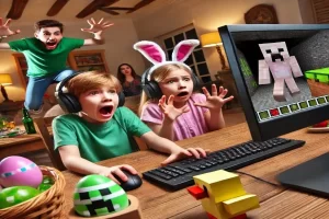 Kids scared from an easter egg in minecraft horror